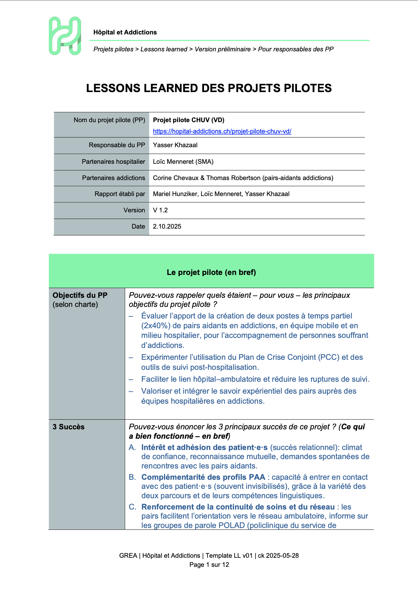 Lessons learned du PP-CHUV (V1.2)