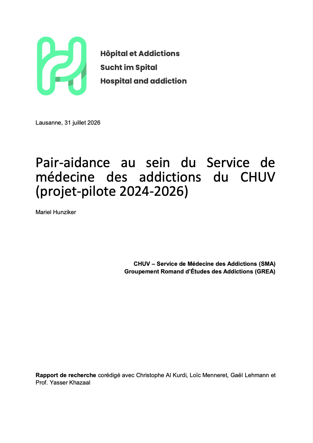 Pair-aidance au sein du Service de médecine des addictions du CHUV – Rapport